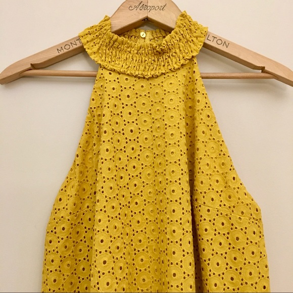 NWT ZARA Openwork Embroidery Eyelet Yellow Mini Shift Dress Women’s Small - Picture 7 of 12